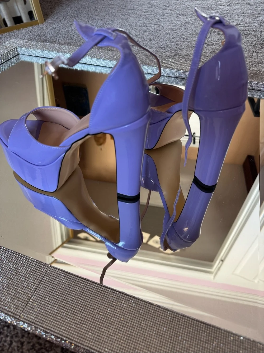Lavender Patent Platform Sandals with Ankle Tie
